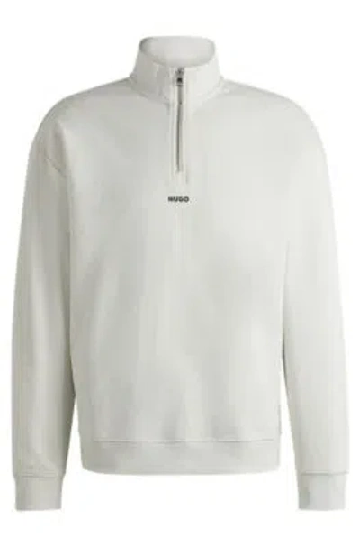 Hugo Boss Cotton-terry Zip-neck Sweatshirt With Logo Print In White