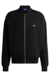 Hugo Boss Cotton-terry Zip-up Sweatshirt With Blue Logo Label In Black