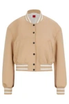 Hugo Boss Cropped Bomber Jacket With Striped Trims In Relaxed Fit In Light Beige