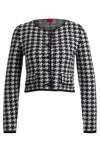 Hugo Boss Cropped Cardigan In A Houndstooth Cotton Blend In Patterned