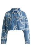 Hugo Boss Cropped Denim Jacket With Happy Hugo Print In Patterned