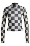 Hugo Boss Cropped Long-sleeved Top In Checkerboard-print Stretch Mesh In Patterned