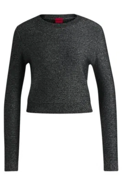 Hugo Boss Cropped Slim-fit Sweater With Sequin Embellishment In Black