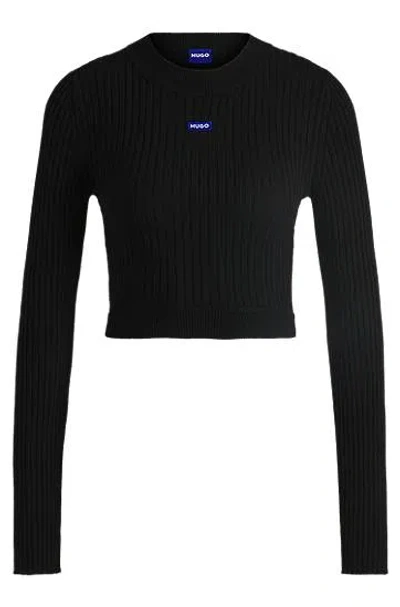 Hugo Cropped Sweater With Blue Logo Label In Black