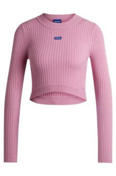 Hugo Boss Cropped Sweater With Blue Logo Label In Pink