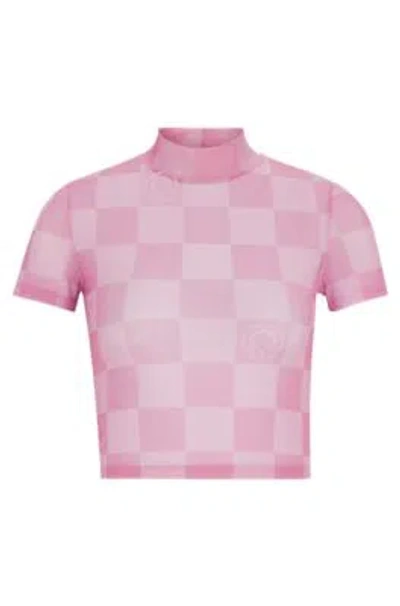 Hugo Boss Cropped Top In Logo-print Stretch Mesh In Patterned