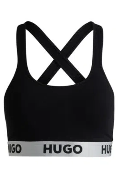 Hugo Boss Crossed-back Bralette In Stretch Cotton With Logo Band In Black