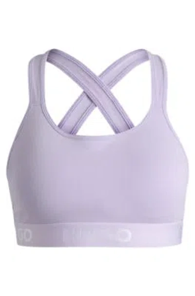 Hugo Crossed-back Bralette In Stretch Cotton With Logo Band In Light Purple