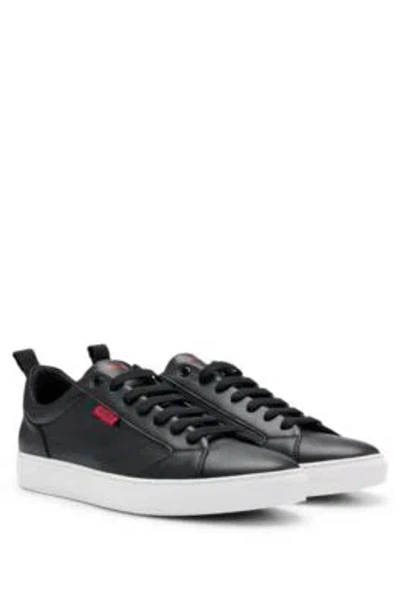 Hugo Boss Cupsole Trainers In Faux Leather With Logo Flag In Black