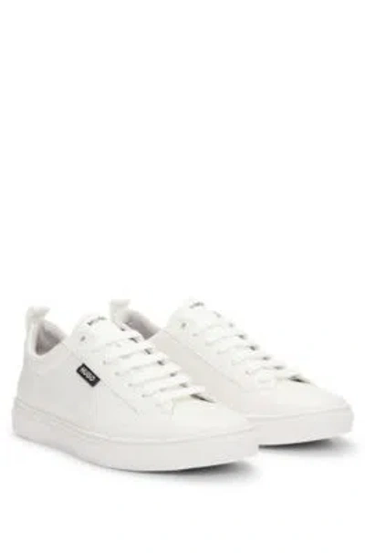 Hugo Boss Cupsole Trainers In Faux Leather With Logo Flag In White