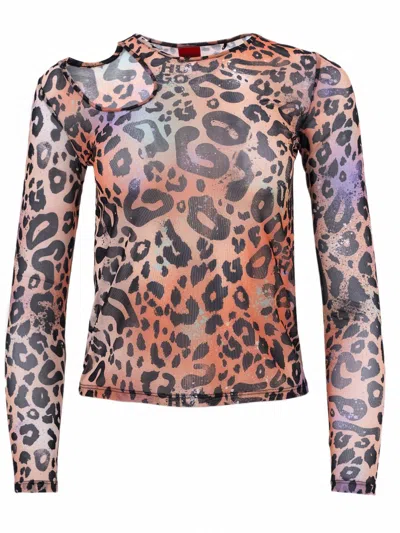Hugo Boss Hugo Damecia Jersey Tops Beige In Animal Print