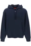 Hugo Boss Cotton-terry Relaxed-fit Hoodie With Logo Print In Blue