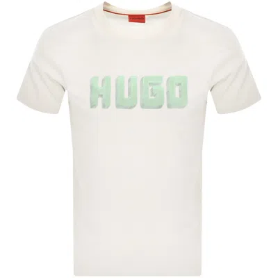 Hugo Daqerio Crew Neck Short Sleeve T Shirt Cream In Metallic