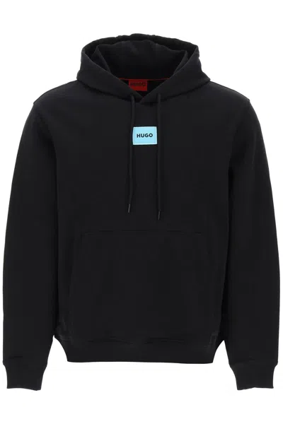 Hugo Cotton-terry Hoodie With Logo Label In Black