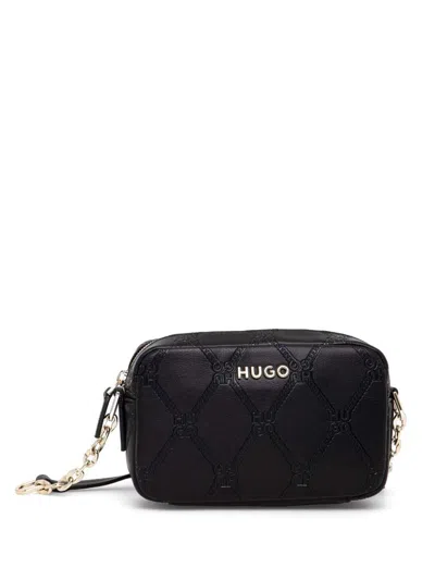 Hugo Boss Debossed-monogram Cross Body Bag In Black