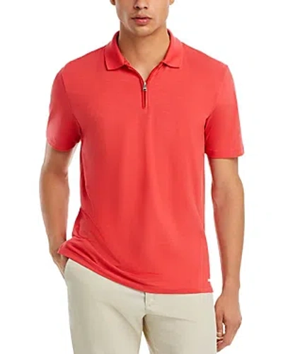 Hugo Cotton-blend Polo Shirt With Zip Placket In Red