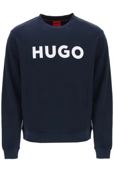 Hugo Dem Large Logo Mens Crew Neck Sweatshirt In Dark Blue 405