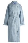 Hugo Boss Denim Trench Coat With Checkerboard Jacquard In Light Blue