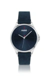 HUGO DISTRESSED-LEATHER-STRAP WATCH WITH BLUE DIAL MEN'S WATCHES