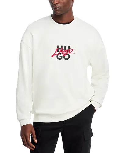 Hugo Boss Dlogonty Cotton Logo Embroidered Relaxed Fit Sweatshirt In Natural