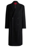 Hugo Boss Double-breasted Coat In Wool In Black