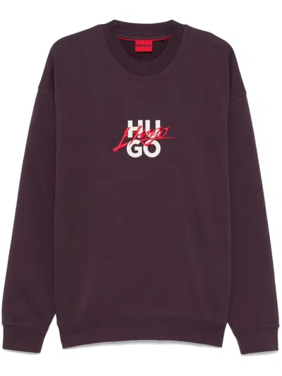 Hugo Double-logo Cotton Sweatshirt In Purple