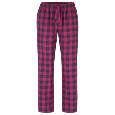 Hugo Drawstring Pajama Bottoms In Checked Cotton Flannel In Dark Pink