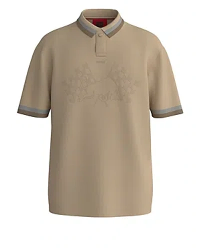 Hugo Ducheck Graphic Polo Shirt In Light Beige
