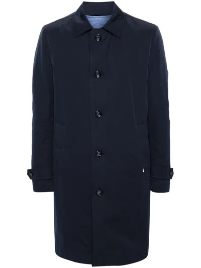 Hugo Spread-collar Single-breasted Coat In Blue