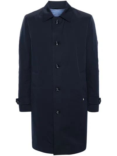 Hugo Boss Spread-collar Single-breasted Coat In Blue