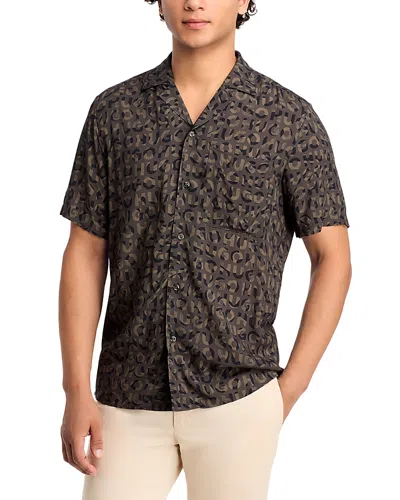 Hugo Ellino Logo Print Relaxed Fit Button Down Camp Shirt In Black