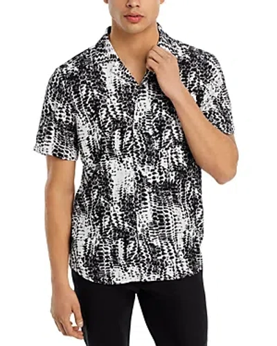 Hugo Ellino Relaxed Fit Button Front Printed Camp Shirt In Open White