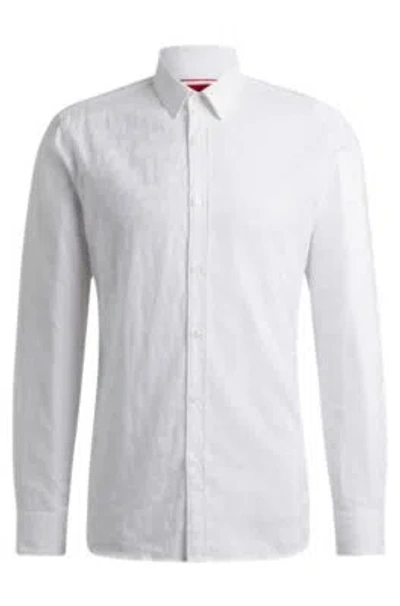 Hugo Extra-slim-fit Cotton Shirt With Jacquard-woven Pattern In White