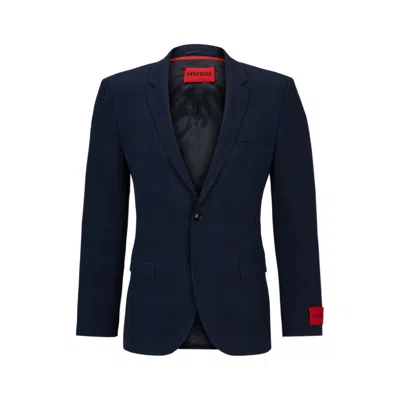 Hugo Boss Extra-slim-fit Jacket In Checked Performance-stretch Fabric In Blue