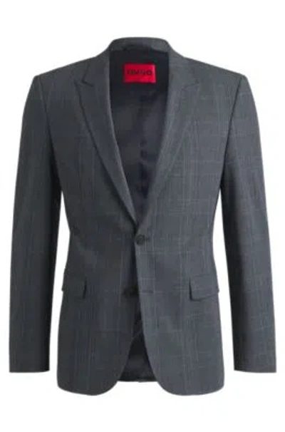 Hugo Boss Extra-slim-fit Jacket In Checked Performance-stretch Fabric In Dark Blue