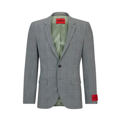 Hugo Boss Extra-slim-fit Jacket In Checked Super-flex Fabric In Grey