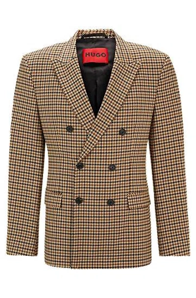 Hugo Boss Earth-tone Houndstooth Jacket In Chocolate/espresso