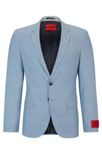 Hugo Extra-slim-fit Jacket In Linen-look Cloth In Light Blue