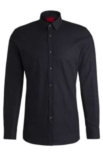 Hugo Boss Extra-slim-fit Shirt In Animal-pattern Cotton Jacquard In Dark Blue