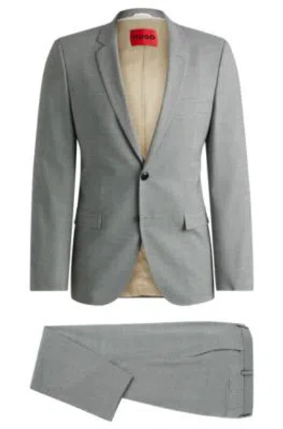 Hugo Extra-slim-fit Suit In Houndstooth Performance-stretch Fabric In Light Grey