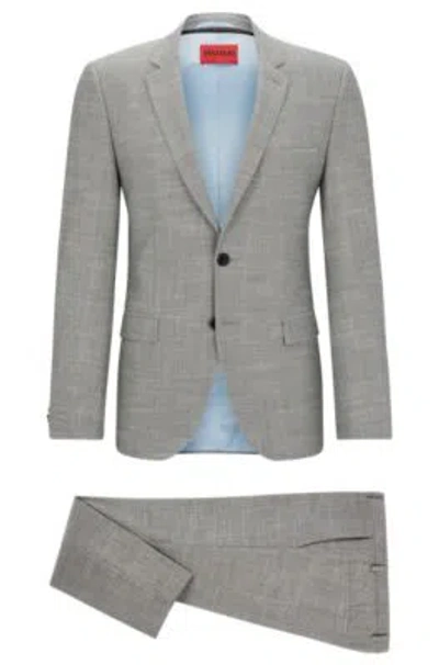 Hugo Extra-slim-fit Suit In Patterned Linen-look Material In Light Grey