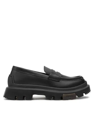 Hugo Boss Black Polished-leather Loafers In 001-black