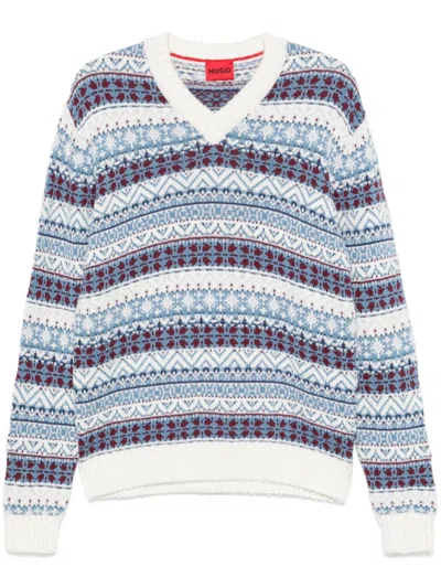 Hugo Boss Fair Isle Intarsia Sweater In White