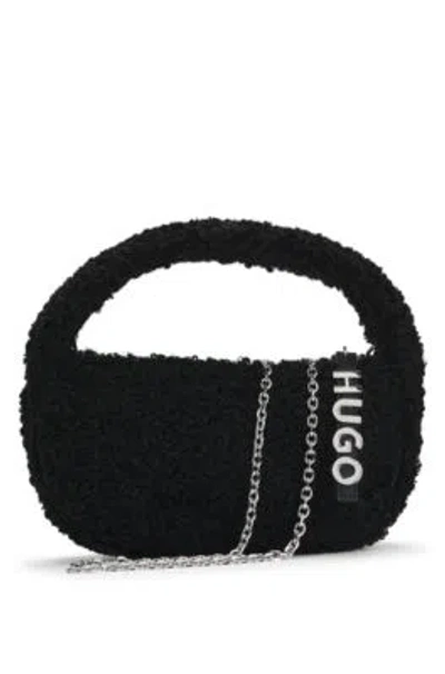 Hugo Boss Faux-fur Shoulder Bag With Logo Lettering In Black