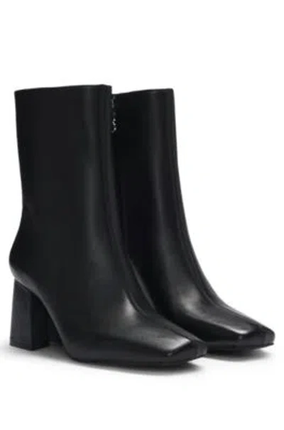 Hugo Boss Faux-leather Ankle Boots With Block Heel In Black