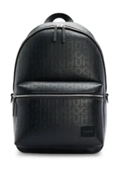 Hugo Faux-leather Backpack With Repeat-logo Motif In Black