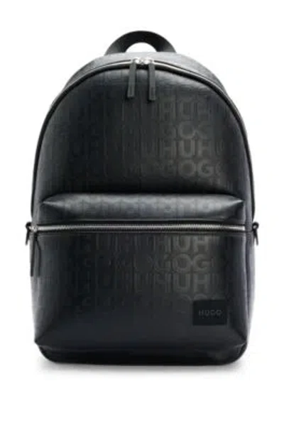 Hugo Boss Faux-leather Backpack With Repeat-logo Motif In Black