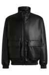 Hugo Boss Faux-leather Jacket With Stacked Logo In Black