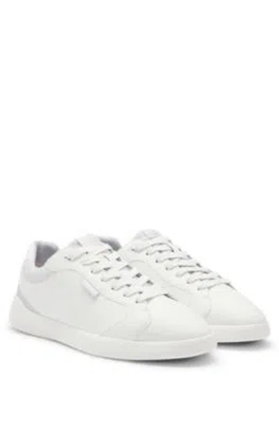 Hugo Boss Faux-leather Lace-up Trainers With Corduroy Details In Light Grey