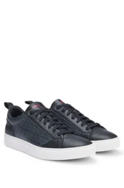 Hugo Boss Faux-leather Lace-up Trainers With Monogram Print In Black